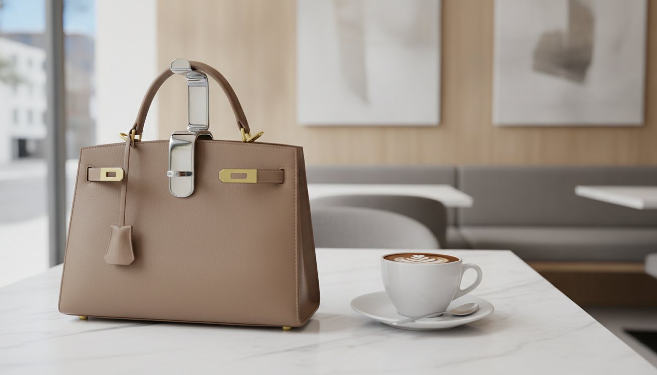 Taschenhalter für Tische: Warum deine Handtasche nie wieder auf den Boden gehört